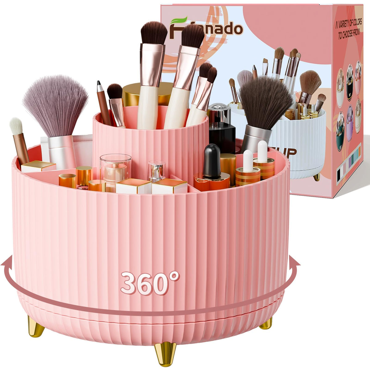 360 Rotate Makeup Brush Holder Organizer, Makeup Organizers Countertop, Makeup organization and Skincare Storage for Vanity, Desktop, Bathroom (Pink)