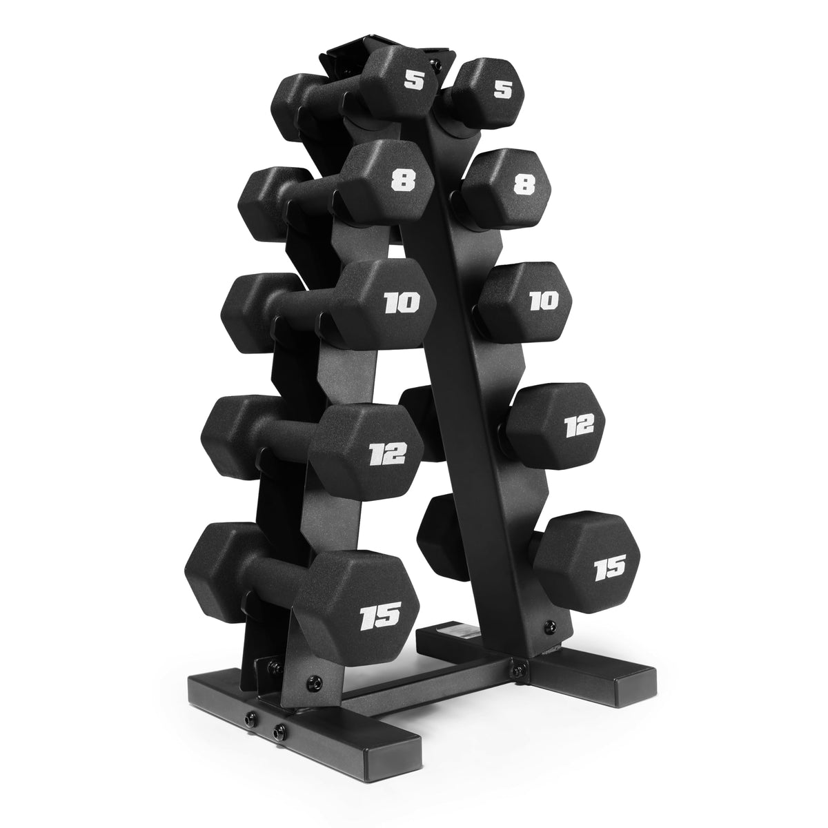 CAP Barbell 100 lb Neoprene Hex Dumbbell Weight Set with Vertical AFrame Rack  Black