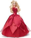 Barbie Signature 2022 Holiday Doll, Blonde Wavy Hair Wearing Red PoinsettiaInspired Gown, Collectible with Doll Stand & Certificate of Authenticity