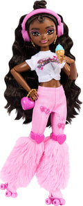 Barbie Dream Besties Doll and Accessories, Barbie Brooklyn Posable Roller Skating Fashion Doll with Dark Brown Hair, 9 Music & Video Themed Pieces