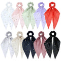 Lawie 10 Pack Solid Star Silky Satin Chiffon Hair Ties with Long Tail Ribbon Hair Bow Scarf Hair Scrunchies Ribbons Ponytail Holders Scarves Headbands