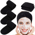 4 Counts Spa Facial Headband Whaline Head Wrap Terry Cloth Headband Stretch Towel with Magic Tape for Bath, Makeup and Sport, 3.5inch Wide (Black)