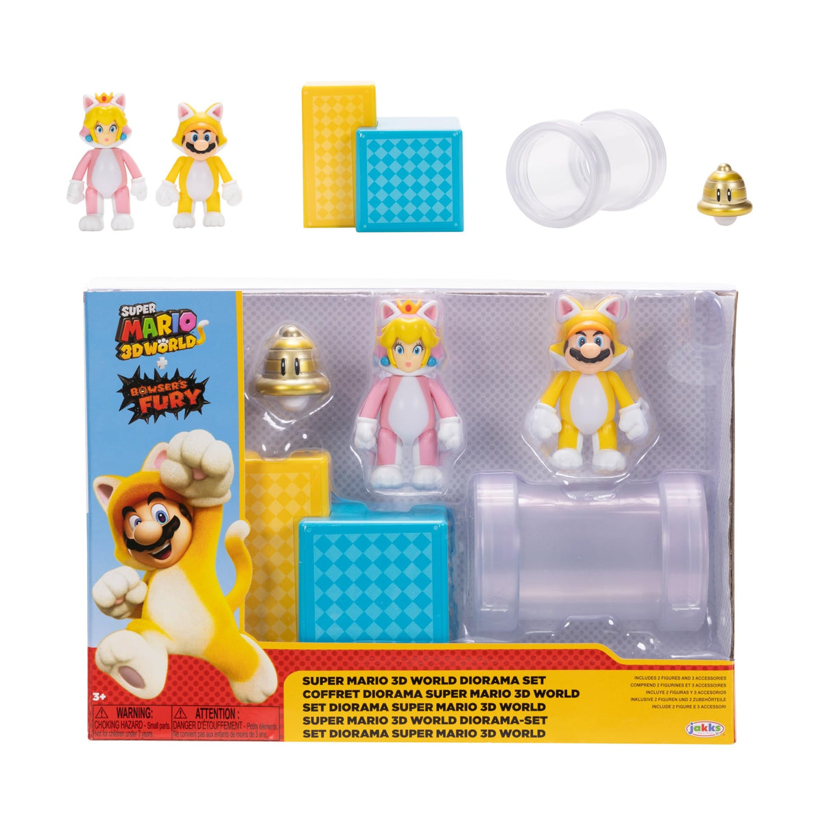 Super Mario Nintendo 2.5inch Action Figures 3D World Diorama Includes Cat Mario and Cat Peach