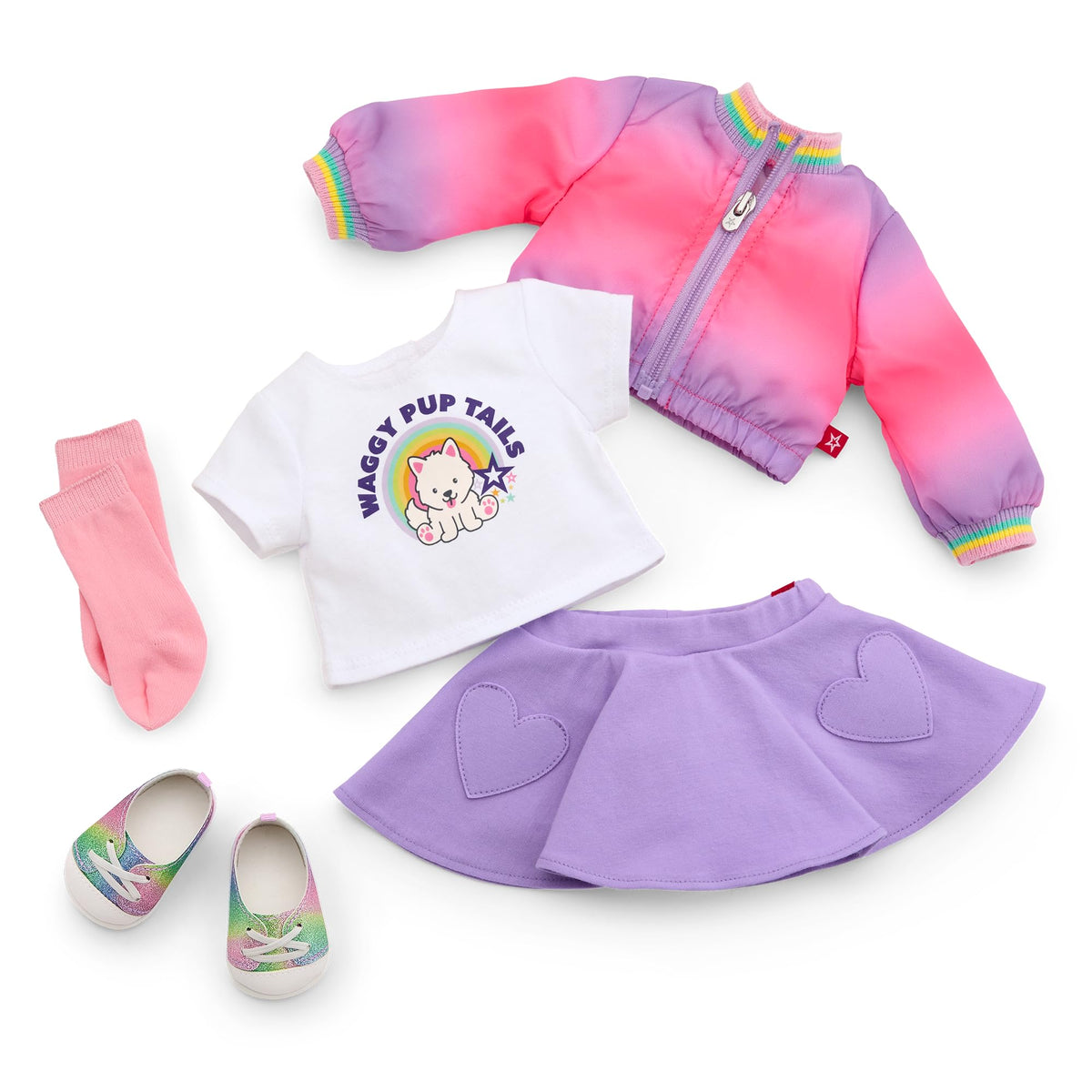 American Girl, Summer McKinny Girl of The Year 2025 Waggy Pup Tails Outfit for 18inch Dolls, with a tShirt, Jacket, Skort, Socks, and Shoes, Ages 6+