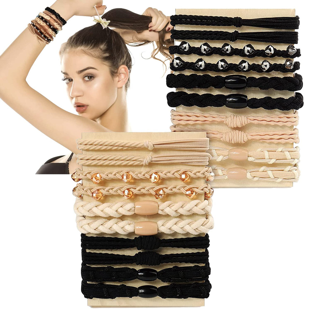 Hair Ties for Women Girls, 20 Pcs Boho DualUse Bracelets and Hair Tie for Thick Hair/Pony Tails, No Damage No Crease Elastics Hair Rubber Bands Ponyt