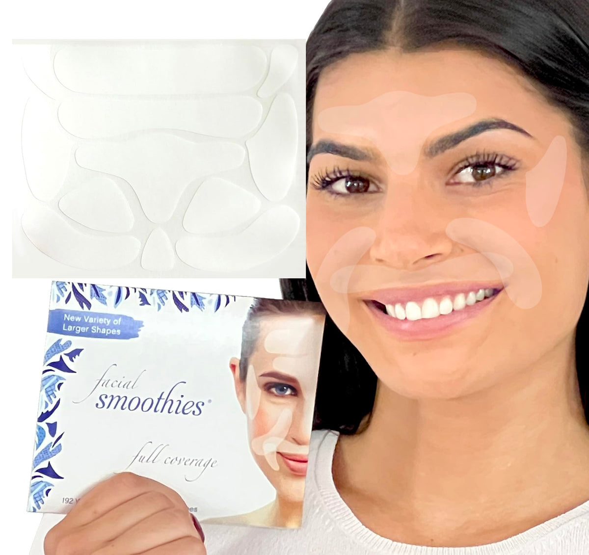 Smoothies Full Coverage Wrinkle Patches for Face Overnight  Facial Patches for Forehead, Elevens, Crows Feet, and Lip Lines, 192 Count per Box  Made