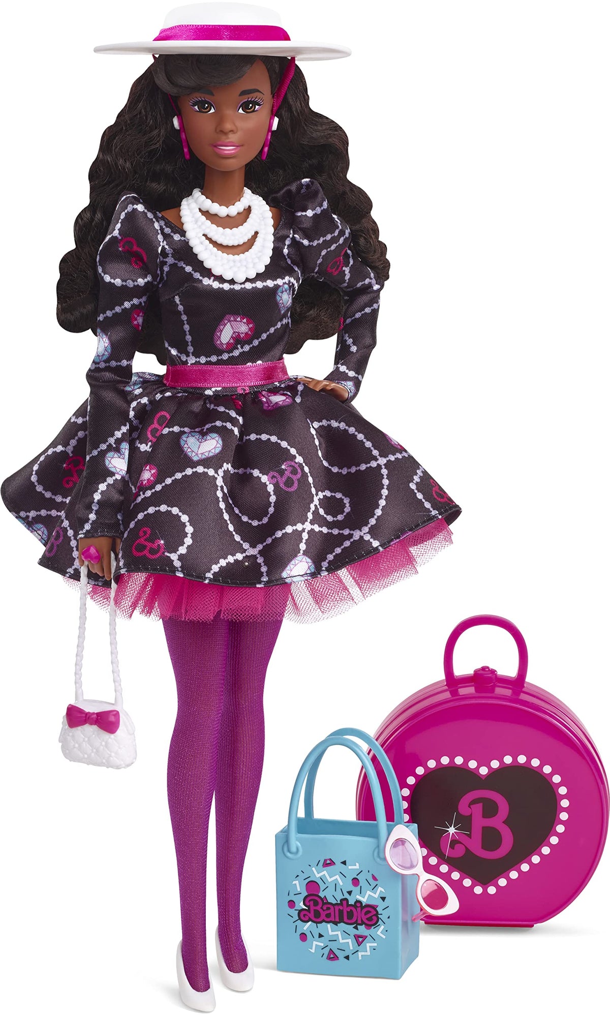 Barbie Rewind 80s Edition Doll, Sophisticated Style, Wearing Dress & Accessories, with DarkBrown Curly Hair, Gift for Collectors