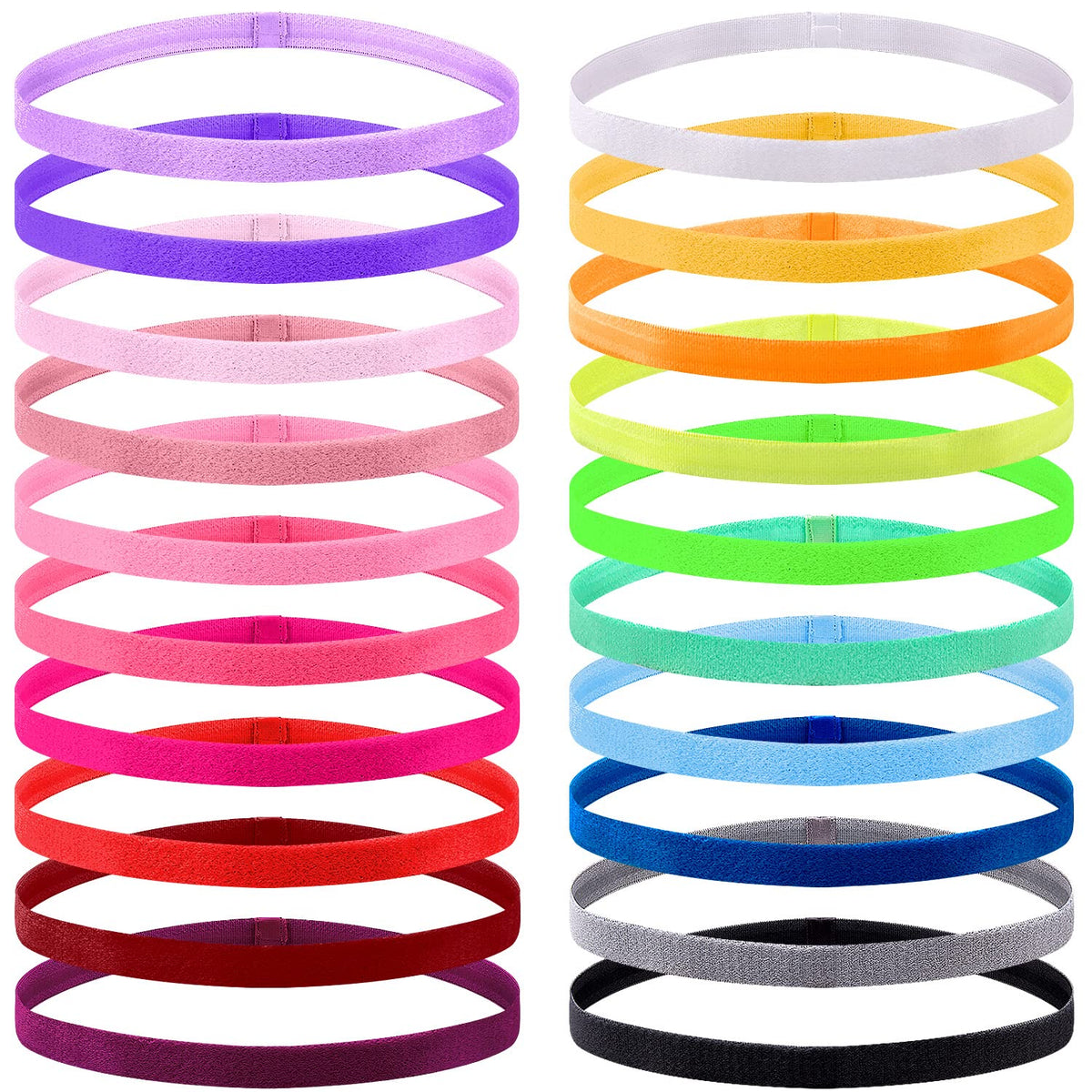 Duufin 20 Pieces NonSlip Elastic Headbands Workout Headband Colorful Sweatband Fashion Yoga, Running Sport Headbands for Women, Men and Girls, 20 Col