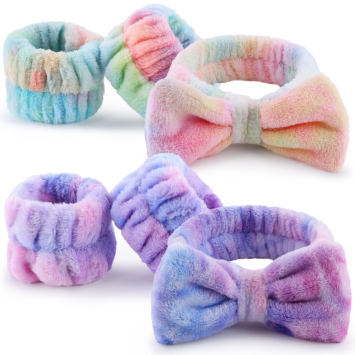 WSYUB Spa and Makeup Headband Set  Gorgeous Tie Dye Color Cosmetic Headband and Absorbent Wrist Towels for Skincare, Face Washing, and Makeup Applica