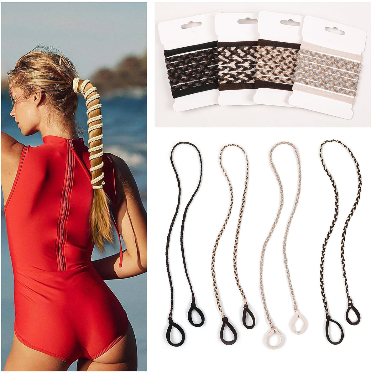 Sport Hair Ties for Women 4 Pony Tails Elastic Hair Ties for Gym Braided Hair Ties Spiral Hair Ties for Swimming Sports 40 Inch Length