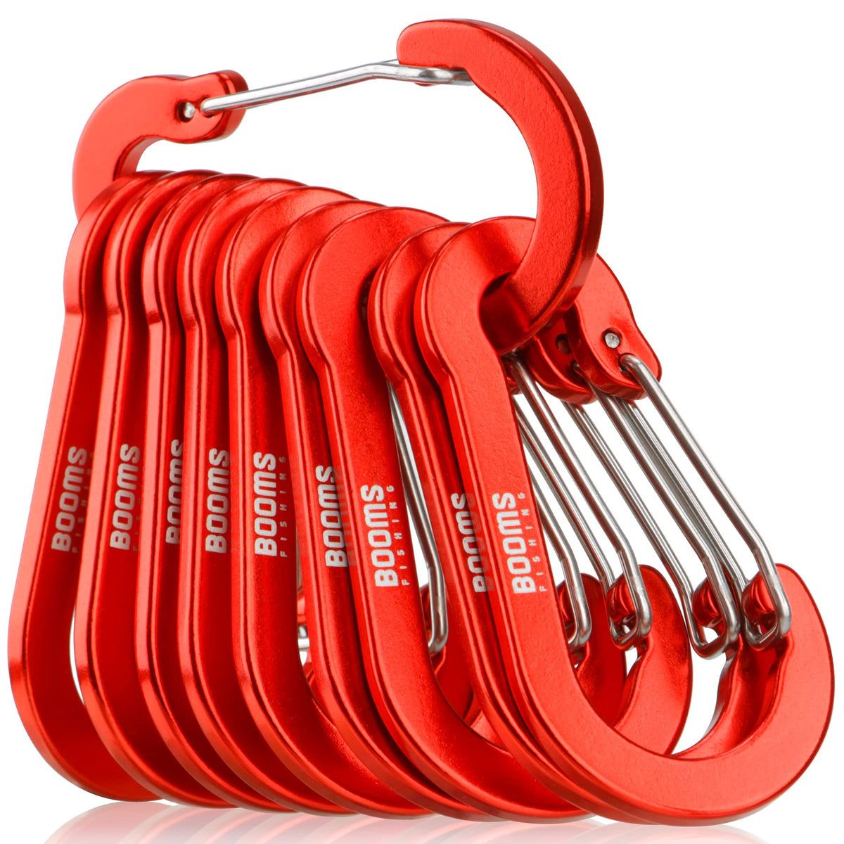 Booms Fishing CC5 MultiUse Carabiner Clips, 10 Pack 2.7inch Small Caribeener Clips, Mini Keychain Caribeaner Clip, Aluminum D Ring Carabiners, Red