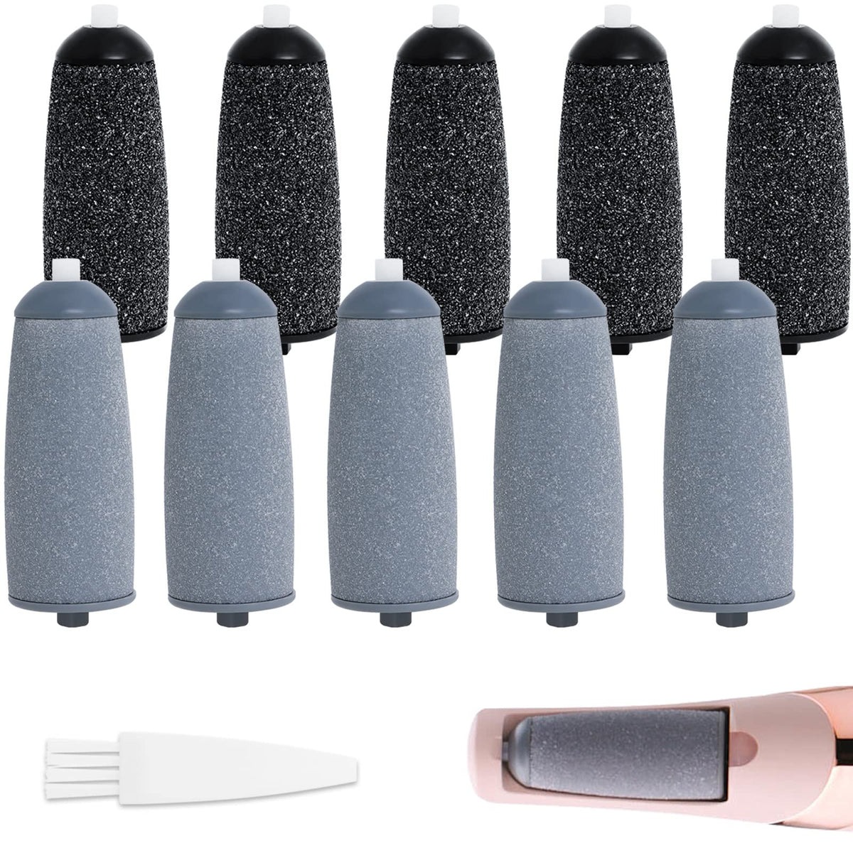 10 Pack Replacement Roller Refills Compatible with Finishing Touch Flawless Pedi Electric Tool File Include a Cleaning Brush (5 Coarse & 5 Fine Roller