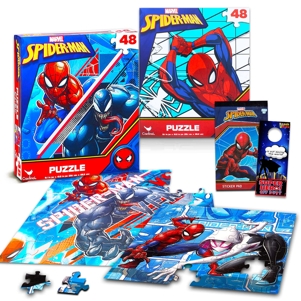 Marvel Spiderman Jigsaw Puzzle Bundle ~ Marvel Superhero Puzzle for Kids | Featuring Spiderman and Venom Jigsaw Puzzle with Spiderman Stickers and Mo