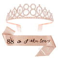CIEHER 88th Birthday Crown + 88th Birthday Sash + Pearl Pin Set, 88 & Fabulous Birthday Sash, 88 Birthday Tiara, 88th Birthday Decorations for Women, 