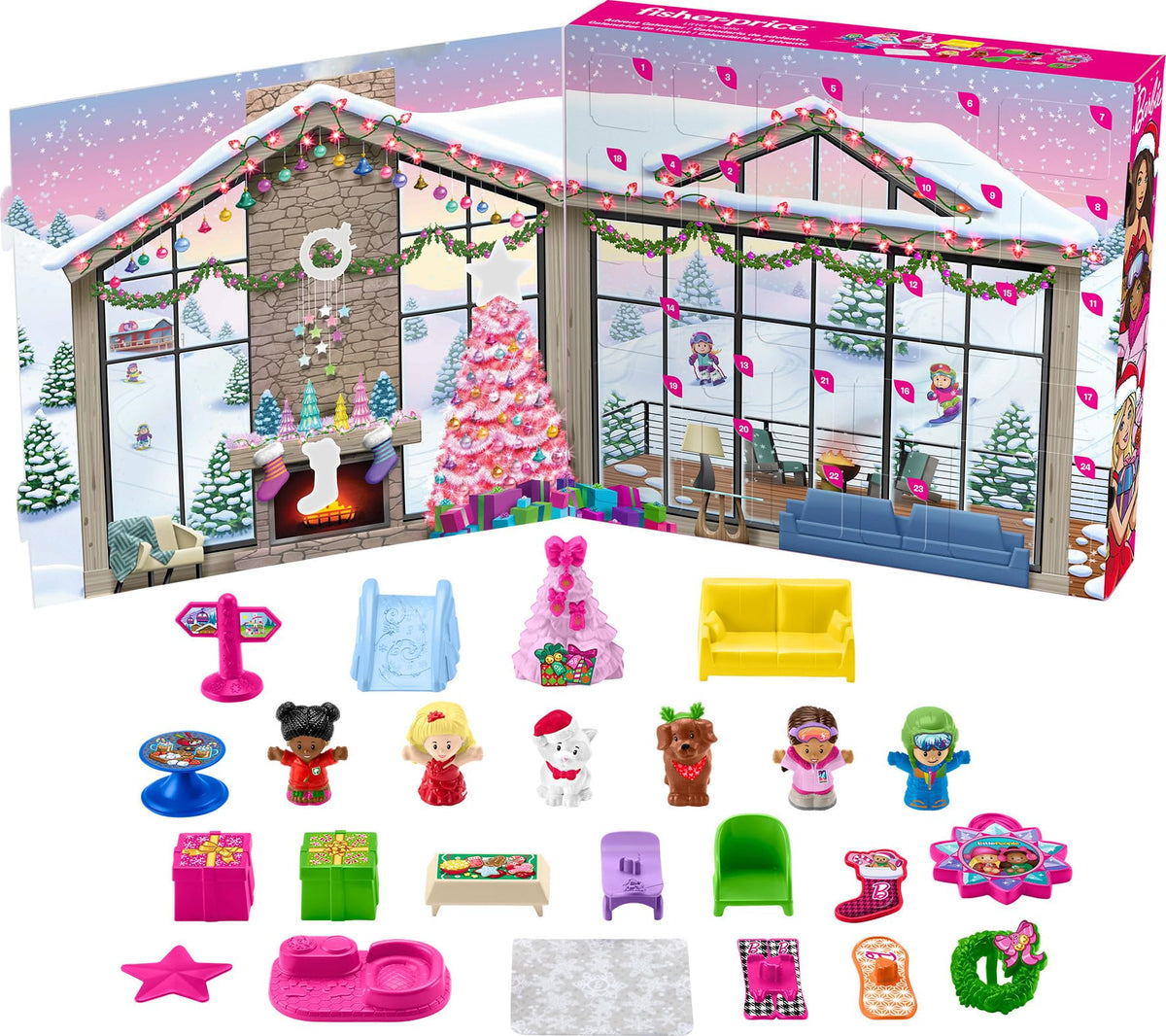 FisherPrice Little People Barbie Advent Calendar and Toddler Playset, 24 Christmas Figures and Play Pieces