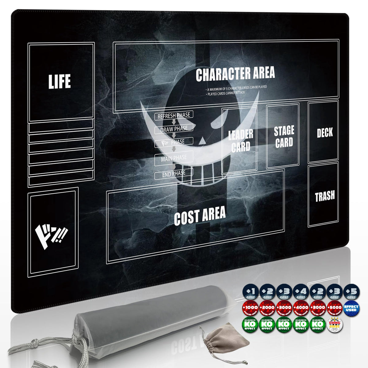 Extalas Playmat for One Piece Card Game (24x14 Inches): with NonSlip Rubber, Zones Design, a Professional Storage Bag Included, Plus a LimitedTime G