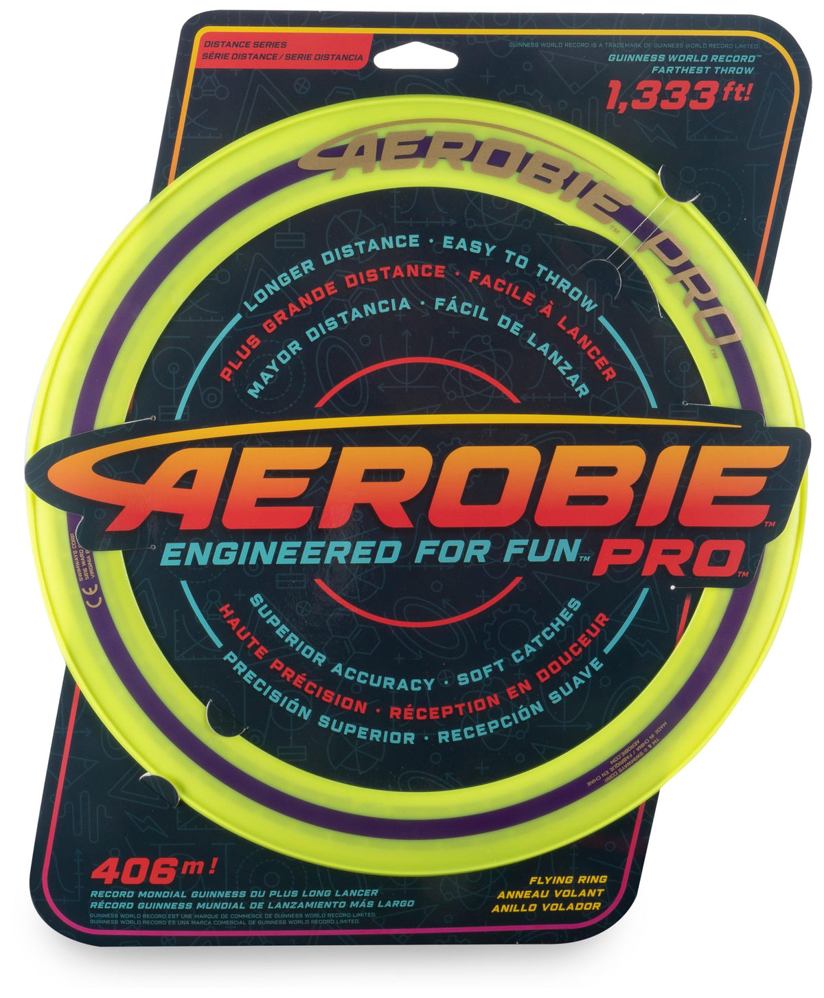 SPINMASTER 6046389 Boomerangs Aerobie Throw Diameter 33 cm, Adults and Children from 5 Years (TOGGO Toys 2022), Single, Pro Flying Ring Yellow, 33cm