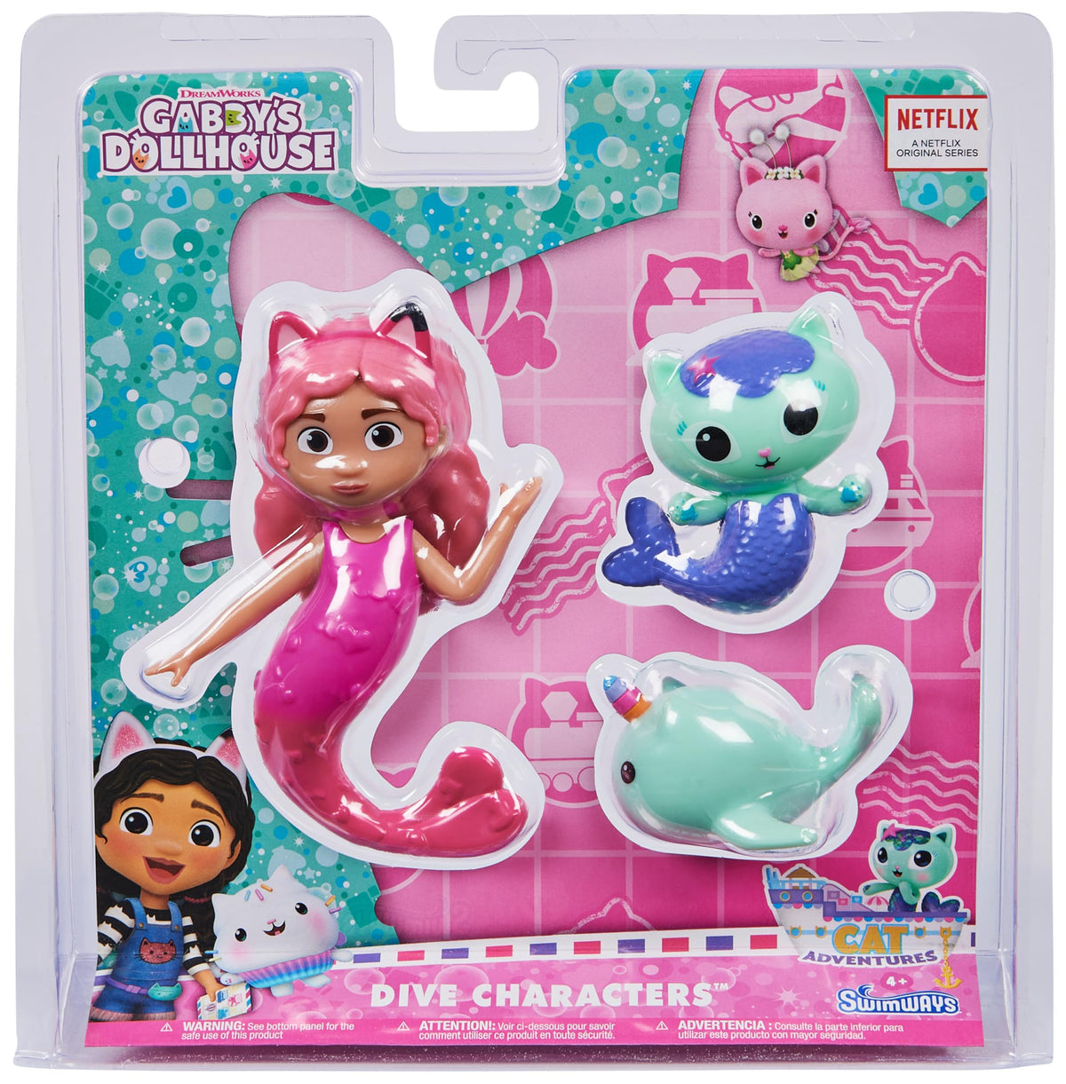 Swimways Gabbys Dollhouse Dive Characters 3Pack, Swimming Pool Accessories & Kids Pool Toys, Pool Party Supplies & Water Toys for Kids Aged 5 & Up