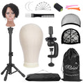 Klvied Wig Mannequin Stand with Head for Desktop, Dualuse 22 Inch Canvas Wig Head Display, Adjustable Clamp Wig Holder, Manikin Head Stand Set for Co
