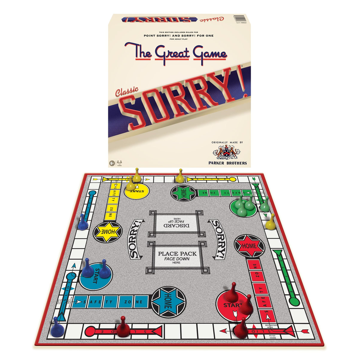 Classic Sorry With Retro Artwork and Components by Winning Moves Games USA, a Family Favorite for almost 100 Years, for 14 Players, Ages 6+