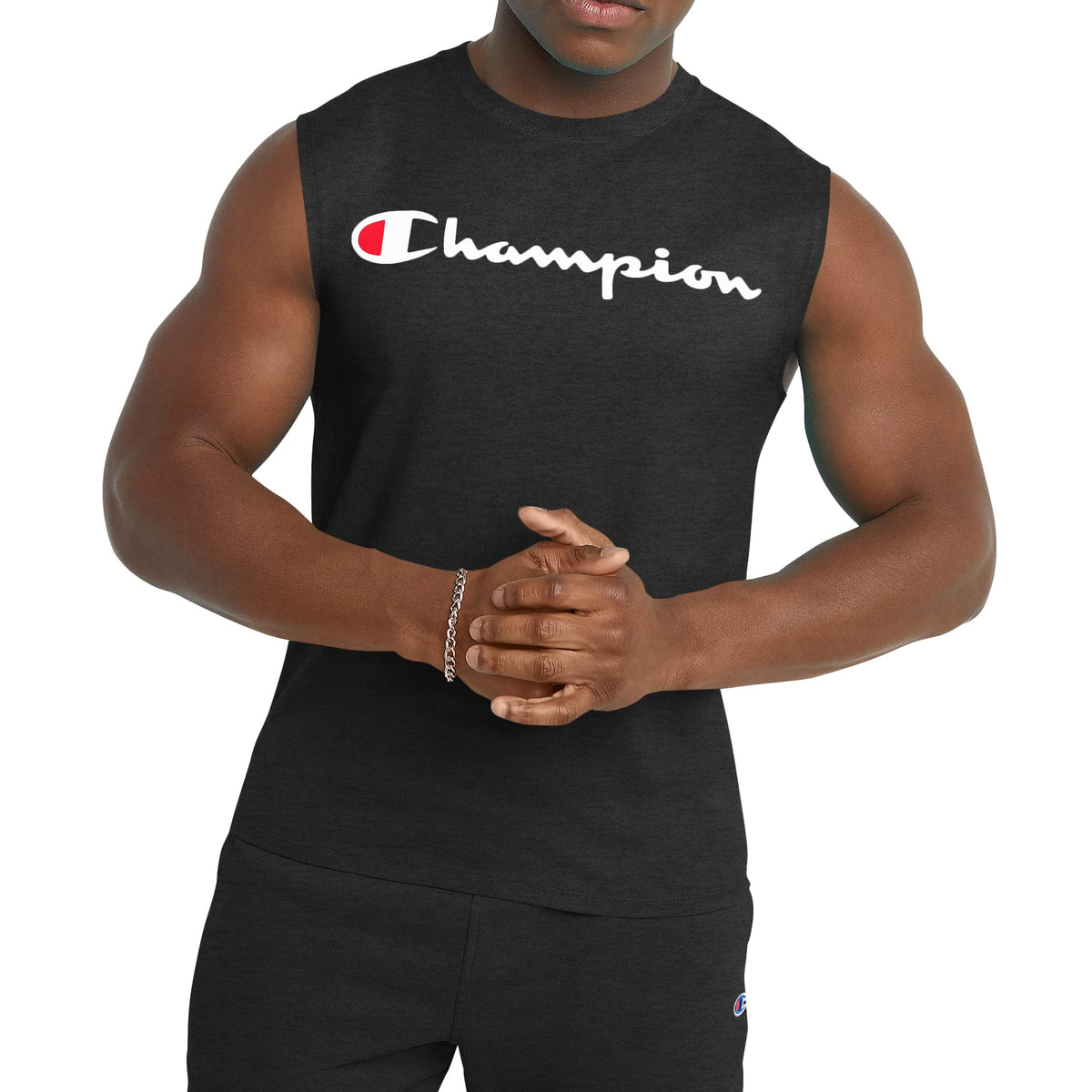 Champion Mens Muscle Tank, Classic Graphic Tee, Sleeveless Tshirt For (Reg. Or Big & Tall), Black Script, Large US