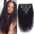 Cecycocy Kinky Curly Clip in Hair Extensions Human Hair for Black Women  8Pcs 18Clips Double Weft Brazilian Remy Human Hair 3C 4A Clip in Extensions 
