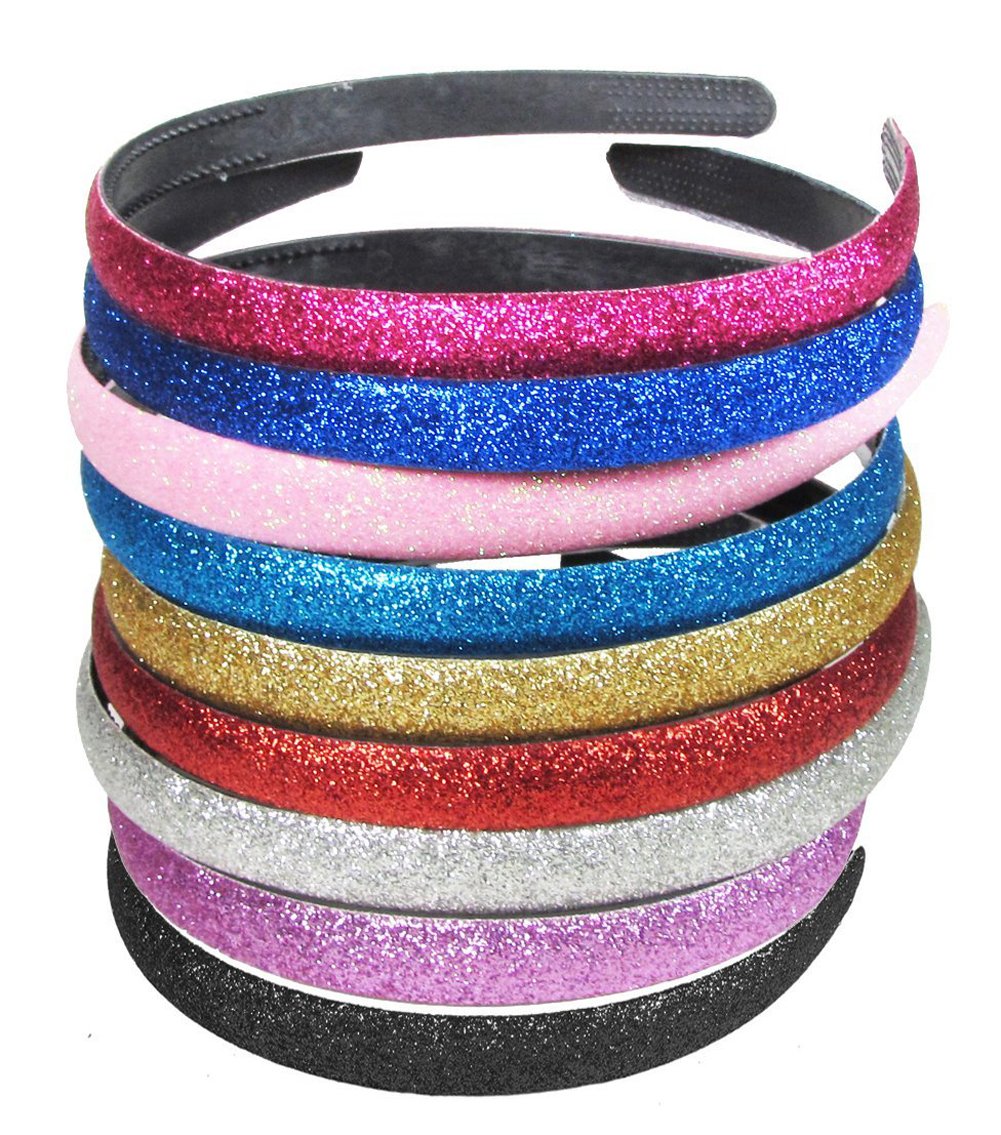 lasenersm Girls/Women Mixed Color Glitter Headband Headwear Hairband or Hair Hoop Set of 9
