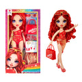 Rainbow High Swim & Style Ruby, Red 11inch Fashion Doll with Shimmery Wrap to Style 10+ Ways, Removable Swimsuit, Sandals, Fun Play Accessories. Kids Toy