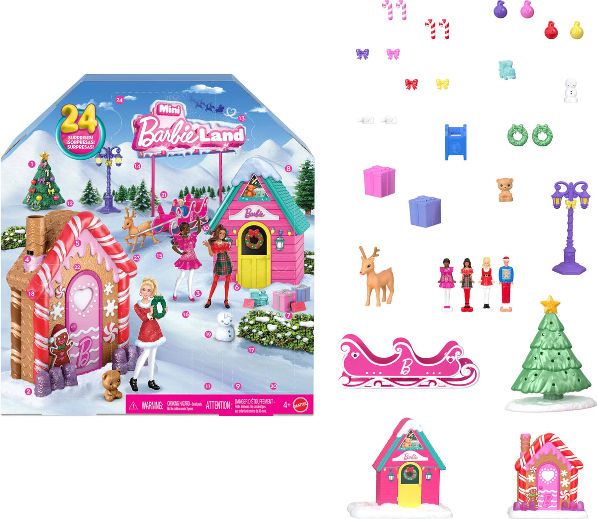 Barbie Mini Land Collectible Advent Calendar with 1.5Inch Dolls & 24 Days of Surprises, Winter Village Play Areas for Storytelling Fun