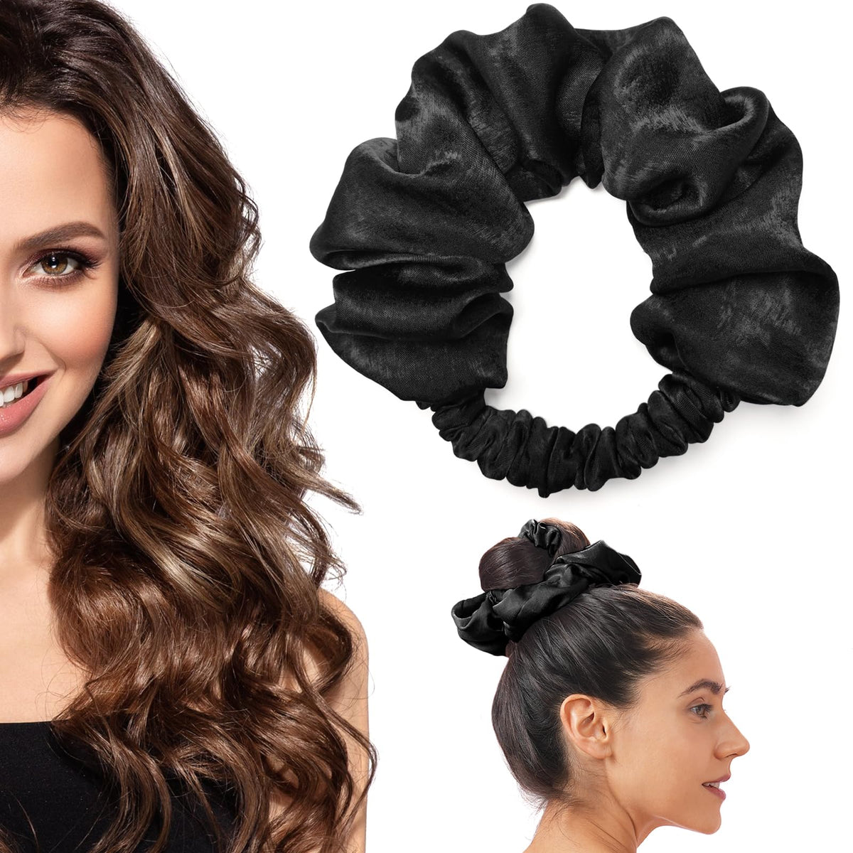 BLINKEEN Velvet Heatless Curling Scrunchie, No Heat Curls for Long Hair, Soft Sleepin Hair Roller (Black, 1 Count)