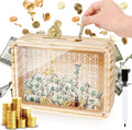 Wooden Money Box Money Bank, Clear Countdown Money Saving Box with 10000 Dollars Target, Money Box with Money Target and Numbers to Check for Adults K