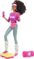 Barbie Rewind 80s Edition Workin Out Doll (11.5in Brunette) Wearing Bodysuit, Legwarmers & Accessories, with Cassette Tape Doll Stand, Gift for Colle