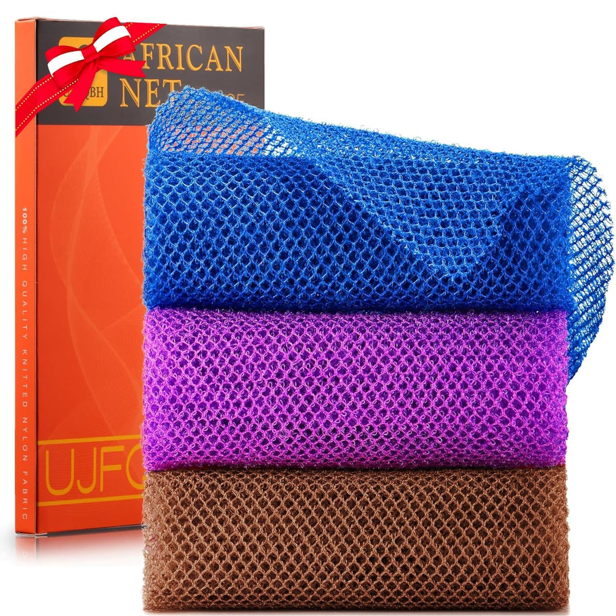 3 Pieces African Bath Sponge African Net Long Net Bath Sponge Exfoliating Shower Body Scrubber Back Scrubber Skin Smoother,Great for Daily Use (Brown,