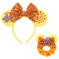zhezesmila Lion Animal Kingdom Mouse Ears Bow Headband with Scrunchies Rainbow Sparkle Mouse Headband Hair Accessories for Women
