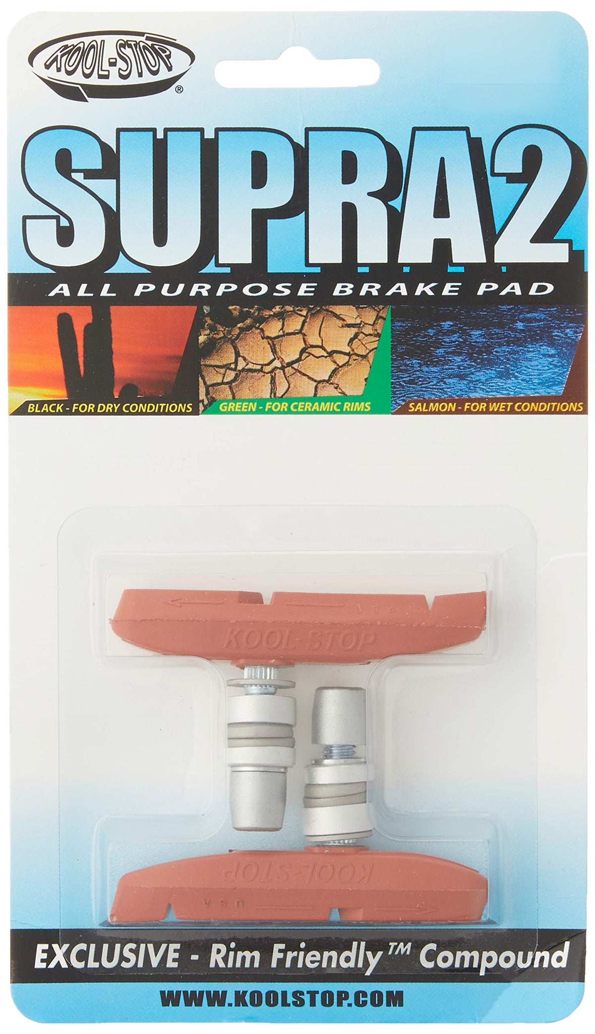 KoolStop Supra 2, Linear Pull Pads, Threaded Posts, Salmon, Pair