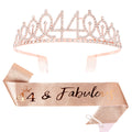 CIEHER 44th Birthday Crown + 44th Birthday Sash + Pearl Pin Set, 44 & Fabulous Birthday Sash, 44 Birthday Tiara, 44th Birthday Decorations for Women, 