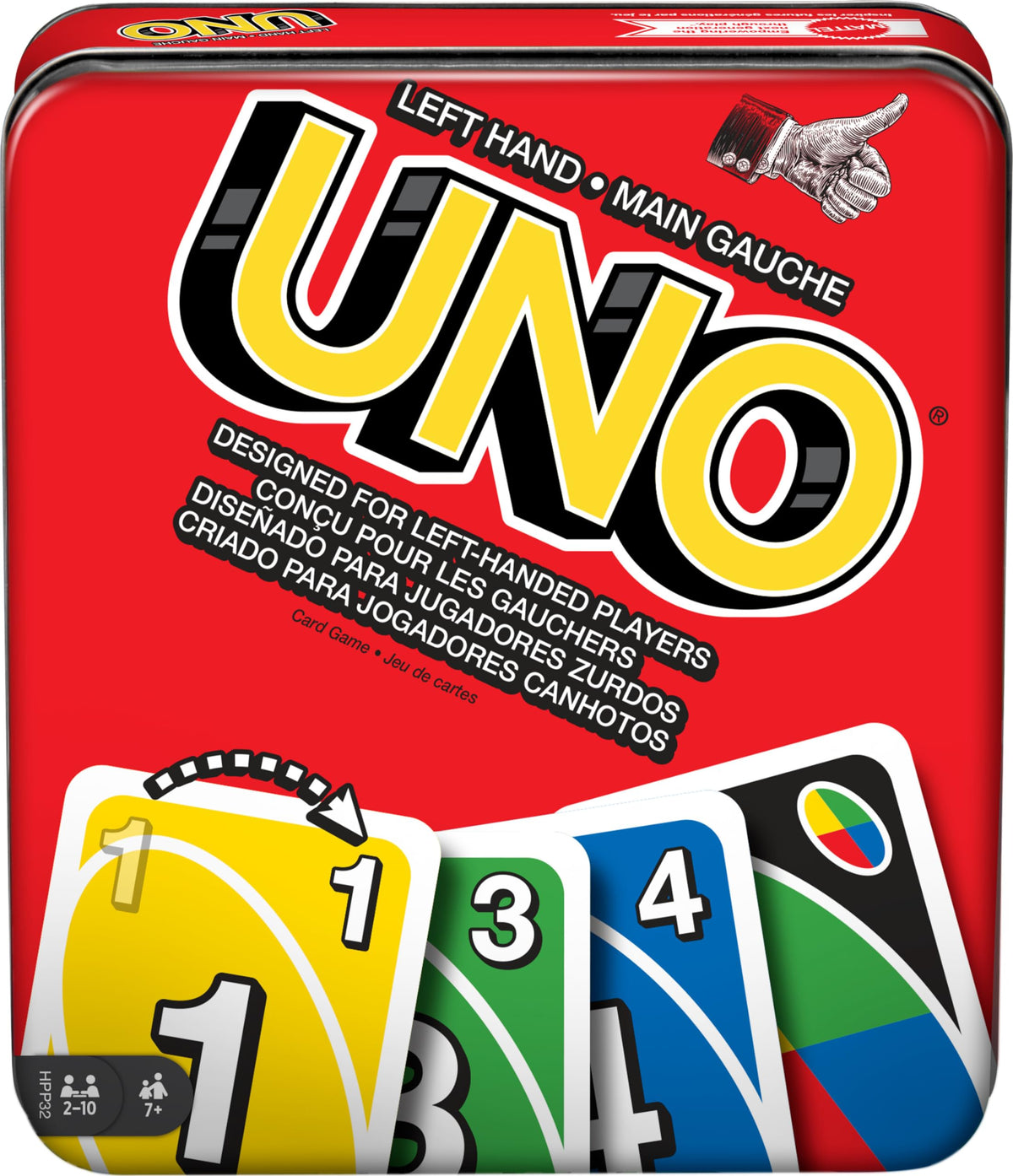 Mattel Games UNO Card Game for Family Night with Cards Specially Designed for Left Handed Players in Collectible Tin Box