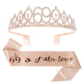 CIEHER 69th Birthday Crown + 69th Birthday Sash + Pearl Pin Set, 69 & Fabulous Birthday Sash, 69 Birthday Tiara, 69th Birthday Decorations for Women, 