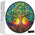 Tree of Life Puzzle for Adults 1000 Pieces, Stained Glass Puzzle Colorful Art Tree Impossible Round Puzzles for Adults, Hard Challenging Circle Jigsaw