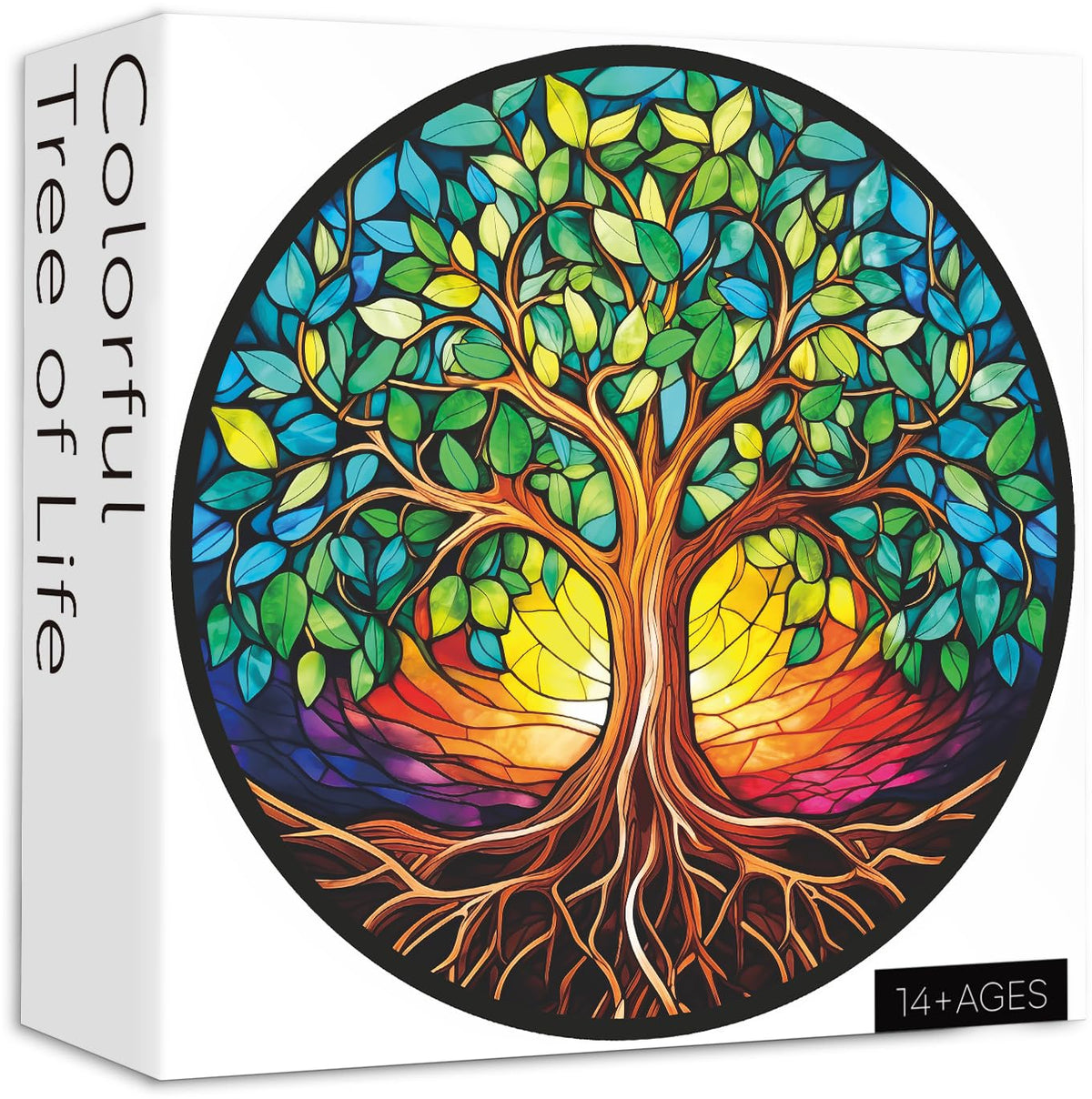 Tree of Life Puzzle for Adults 1000 Pieces, Stained Glass Puzzle Colorful Art Tree Impossible Round Puzzles for Adults, Hard Challenging Circle Jigsaw