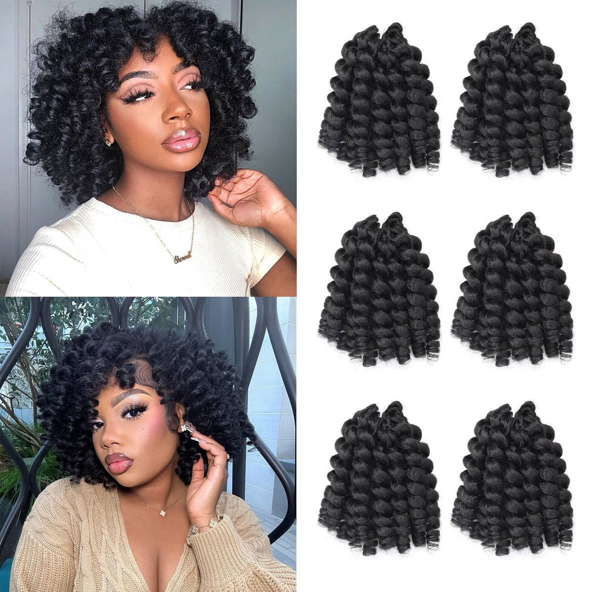 Wand Curl Crochet Hair Jamaican Bounce Crochet Hair Crochet Hair 6packs Twist Braid Hair Crochet Curly Hair for Black Women Curly Crochet Hair (1B, 8 