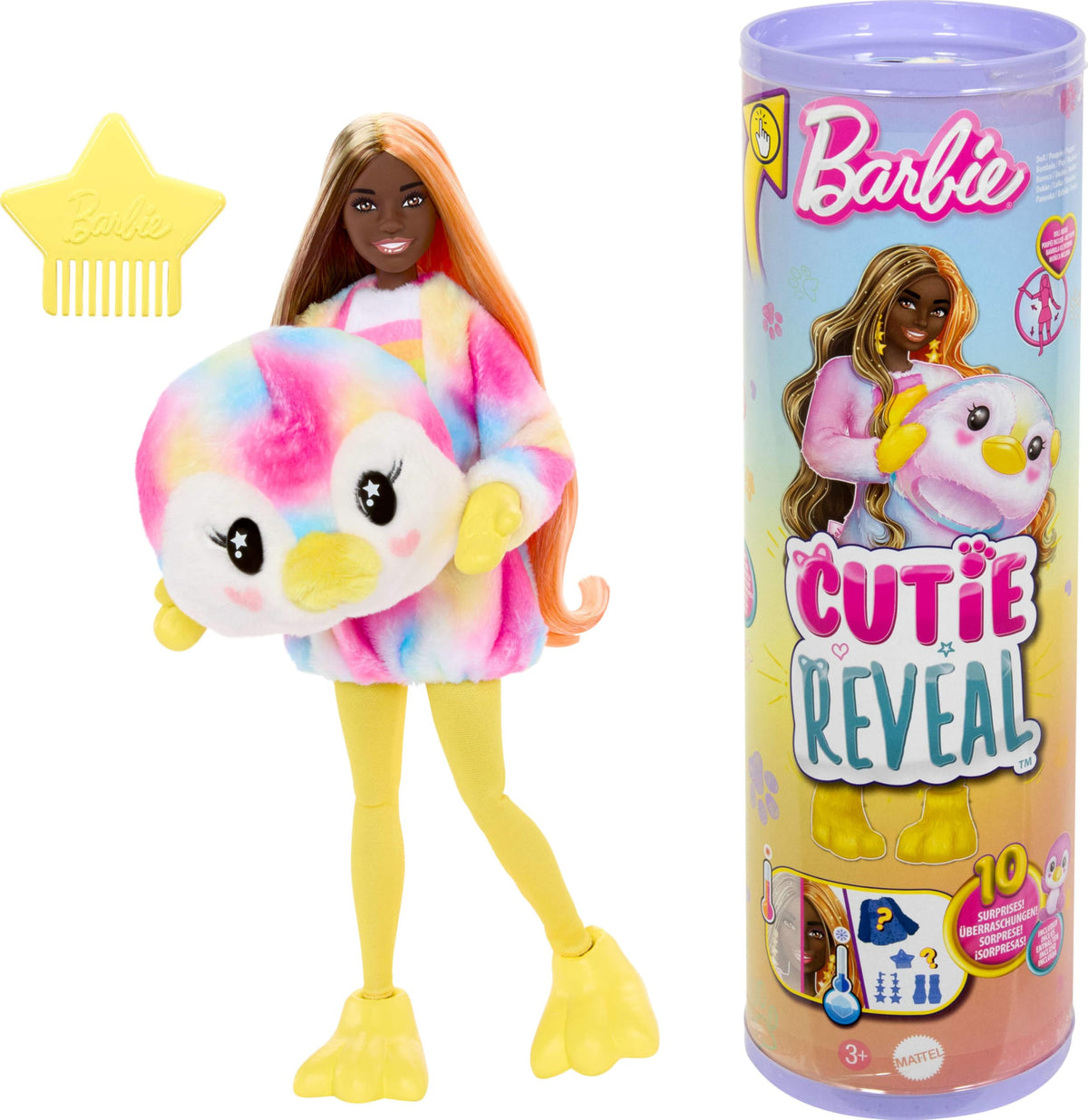 Barbie Cutie Reveal Doll & Accessories, Color Dream Series, TieDyed Penguin Costume & 10 Surprises Including Color Change