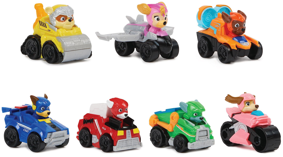 Paw Patrol  Super Patrol The Movie  Set of 7 Racers PUP Squad Toy  Car Figure to Collect Toy for Children 3 Years and Above