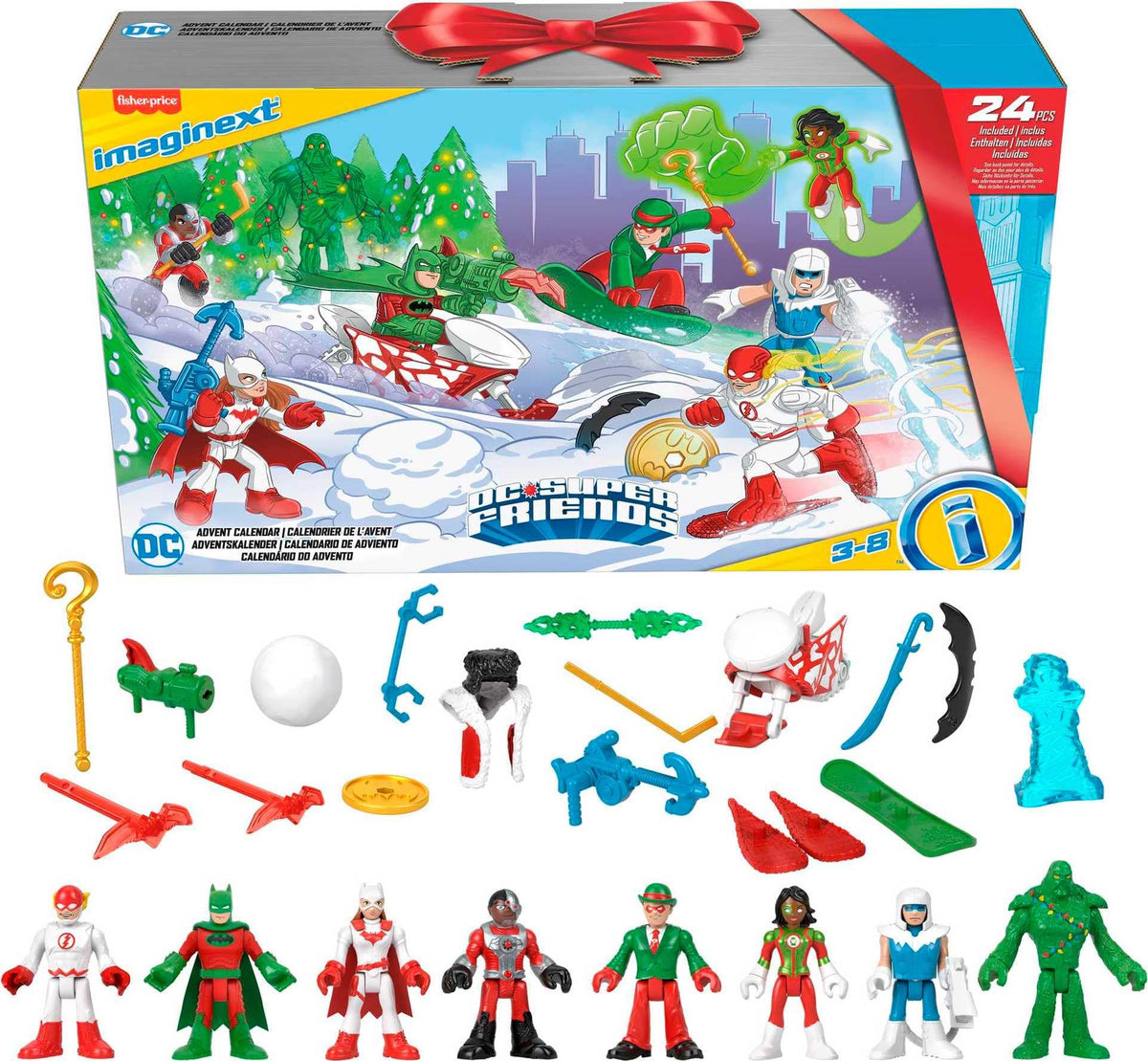 FisherPrice Imaginext DC Super Friends Advent Calendar, Christmas Toy with 24 Figures & Accessories for Preschool Kids Ages 3+ Years