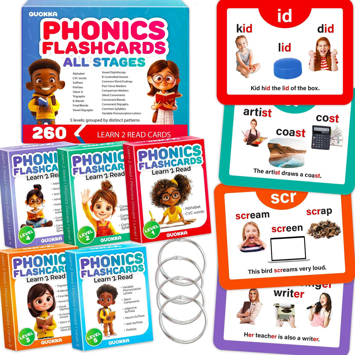 QUOKKA Phonics Flash Cards for Kids Ages 48  20 Phonic Stages 260 Card Games for Kids Ages 35 and 68  Learn to Read Games & Reading Manipulatives