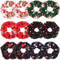 12PCS Christmas Hair Scrunchies for Women Girls Elastic Hair Ties Santa Claus Snowman Elk Bell Christmas Tree Snowflake Hair Accessories Christams Par