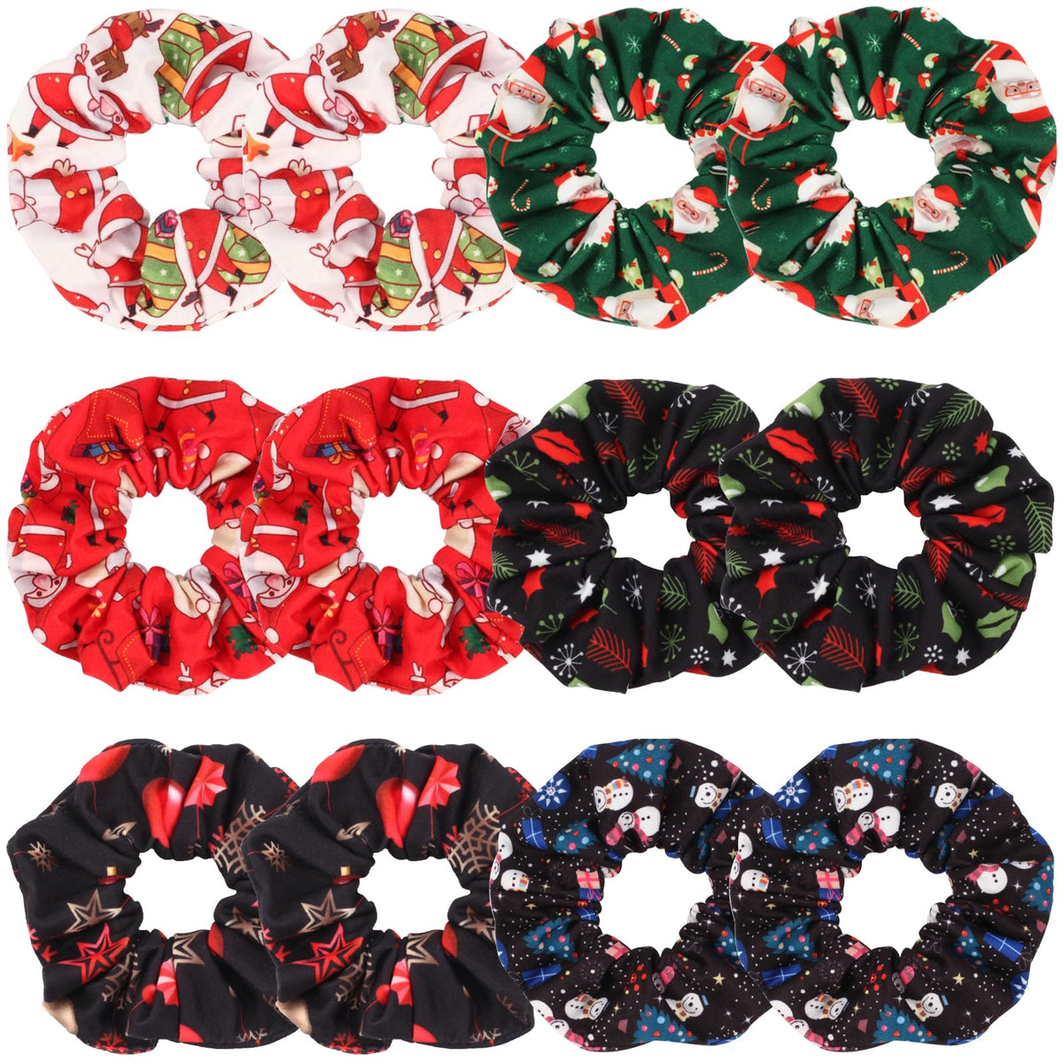 12PCS Christmas Hair Scrunchies for Women Girls Elastic Hair Ties Santa Claus Snowman Elk Bell Christmas Tree Snowflake Hair Accessories Christams Par