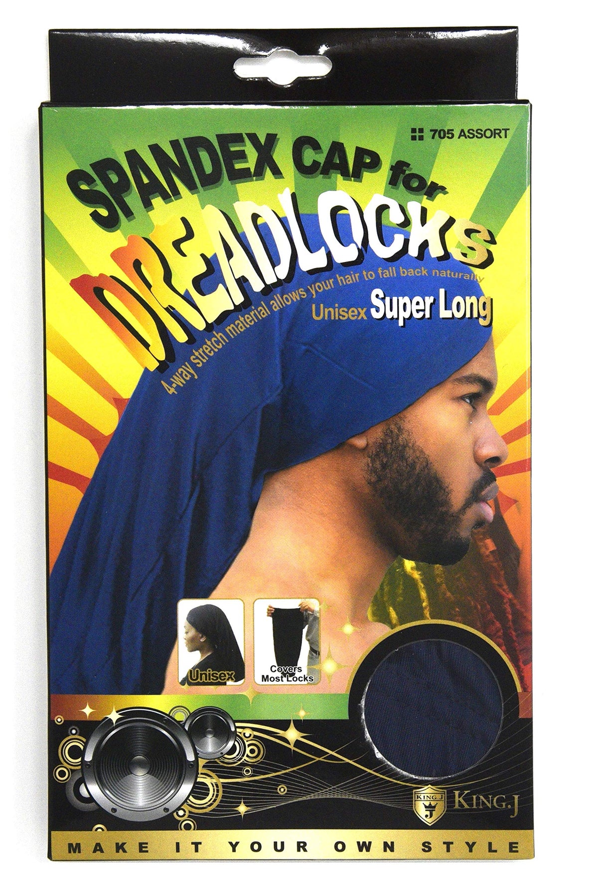 King.J Super Long Unisex Spandex Cap For Dreadlocks (Navy Blue)