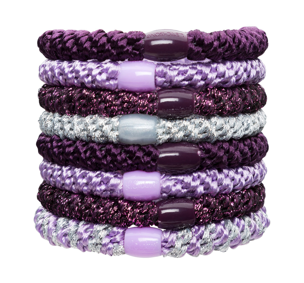 L. Erickson Grab & Go Pony  Royal  8 Pack Ponytail Holder Hair Ties  Mixed Purples