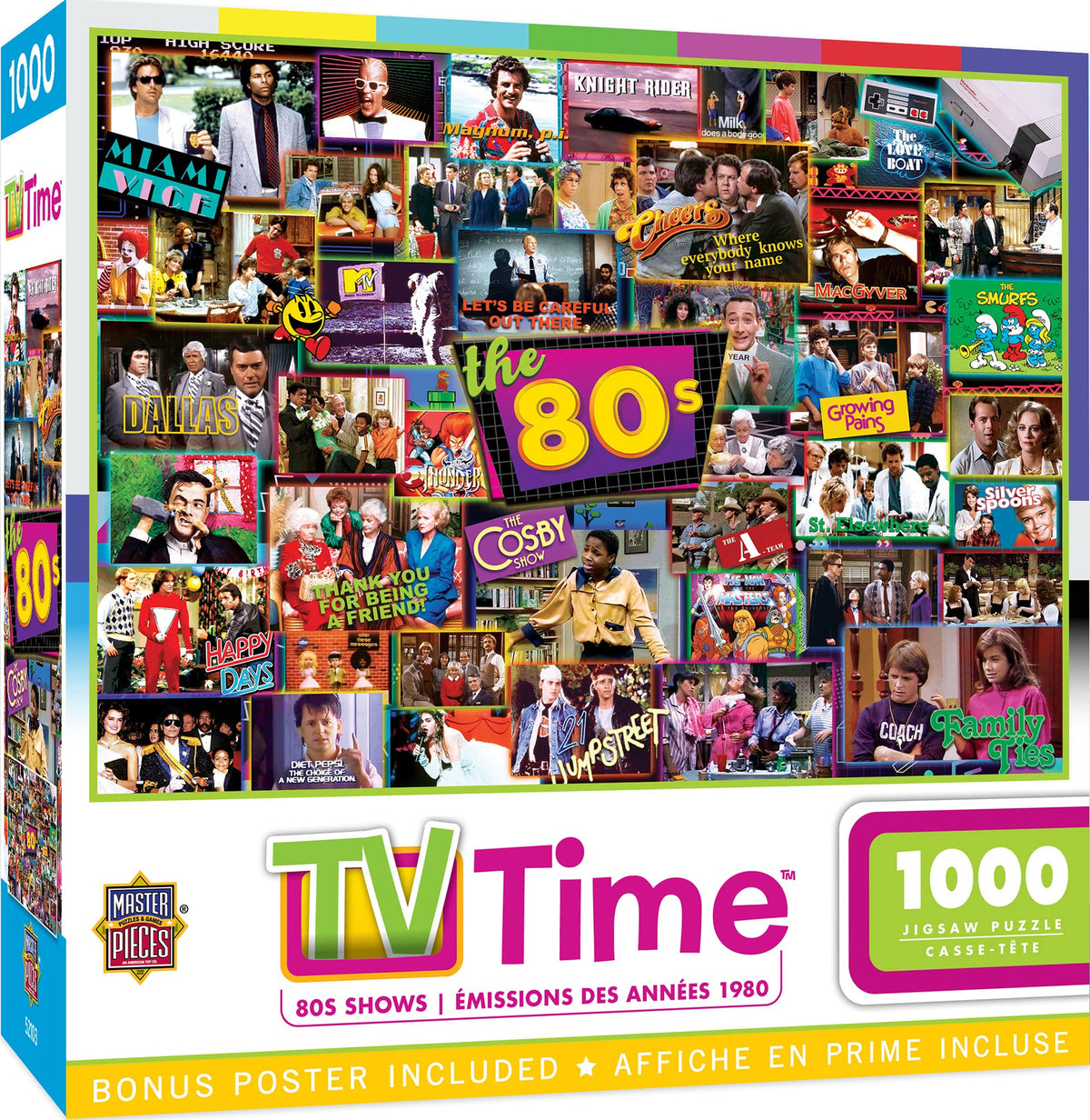MasterPieces  1000 Piece Jigsaw Puzzle, 80s TV Shows Collage, Fun for Adults, Family, Kids, NonGlare Finish, 19.25inch x 26.75inch